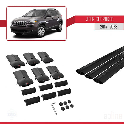 Compatible with Jeep Cherokee 5 (KL) 2014-2023 Fly Model Car Roof Rack Cross Bar Black Aluminium 3 Bars