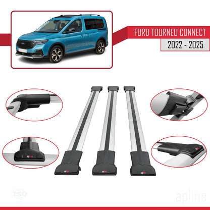 Compatible with Ford Transit/Tourneo Connect 3 2022-2025 Fly Model Car Roof Rack Cross Bar Grey Aluminium 3 Bars