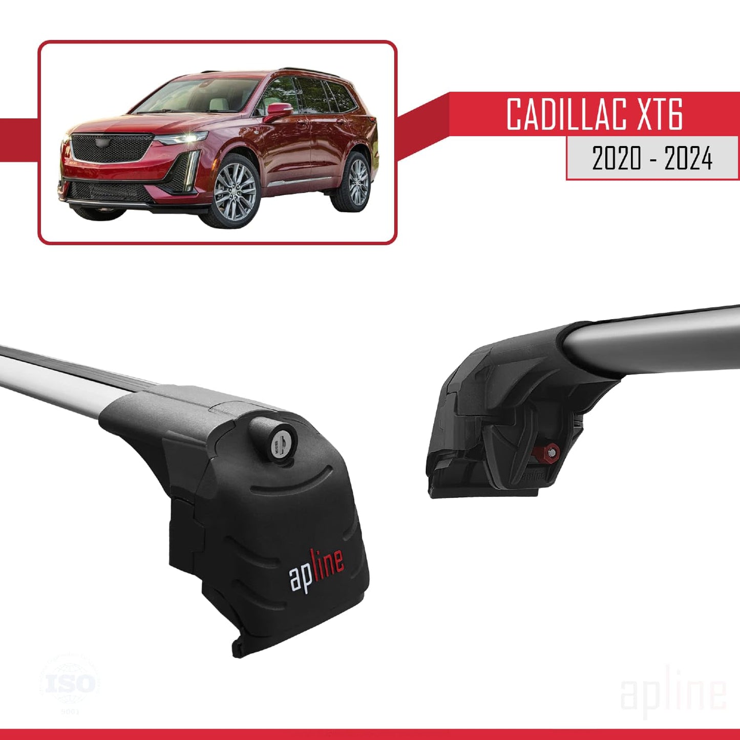 Compatible with Cadillac XT6 2020-2024 ACE-2 Car Roof Rack Cross Bar Grey Aluminium 2 Bars