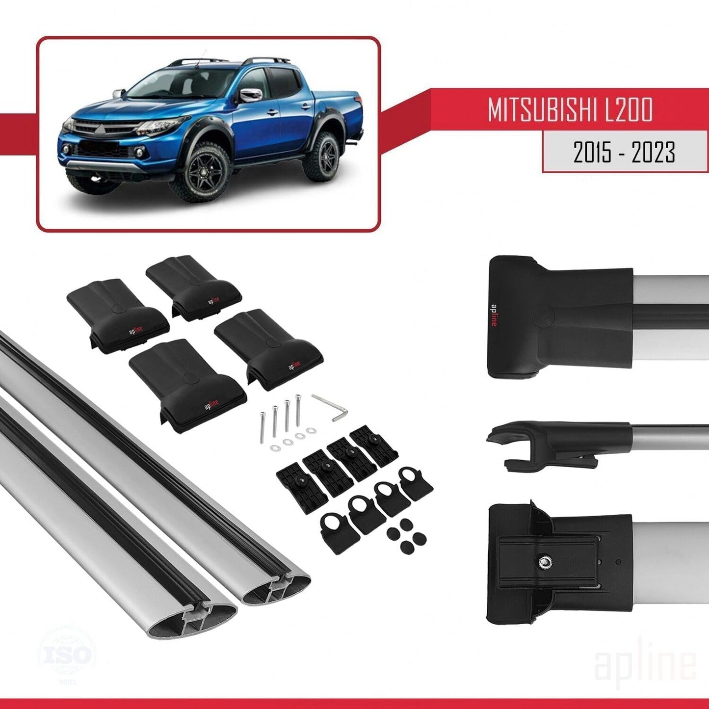 Compatible with Mitsubishi L200 V 2015-2023 Fly Model Car Roof Rack Cross Bar Grey Aluminium 2 Bars