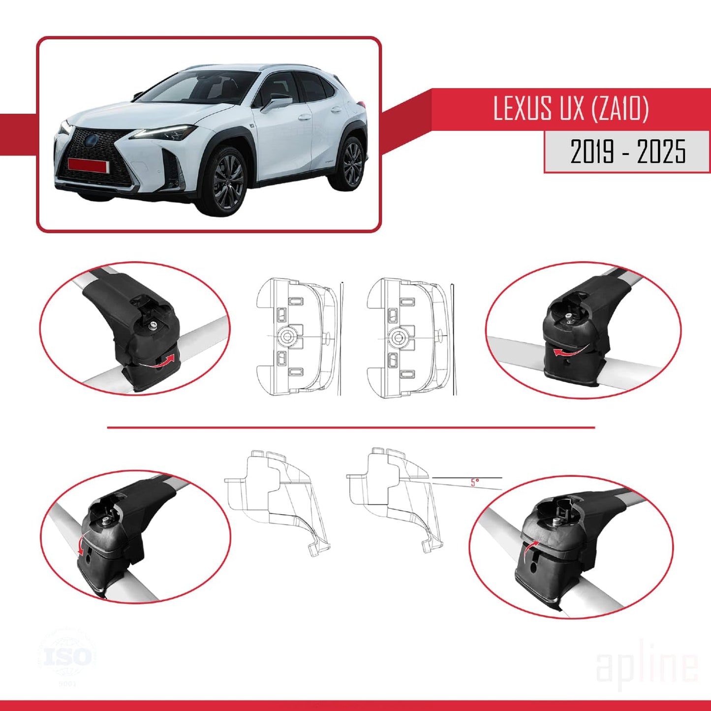 Compatible with Lexus UX (ZA10) 2019-2025 ACE-2 Car Roof Rack Cross Bar Grey Aluminium 2 Bars