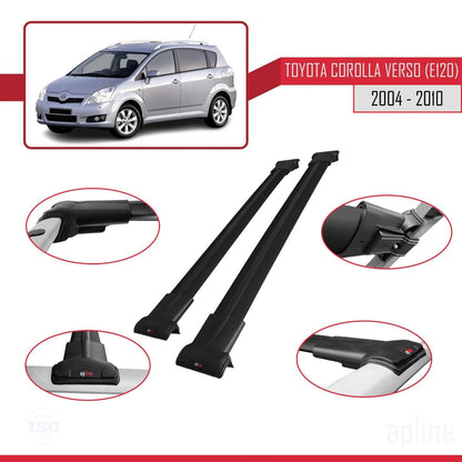 Compatible with Toyota Corolla Verso 2 (AR10) 2004-2010 Fly Model Car Roof Rack Cross Bar Black Aluminium 2 Bars