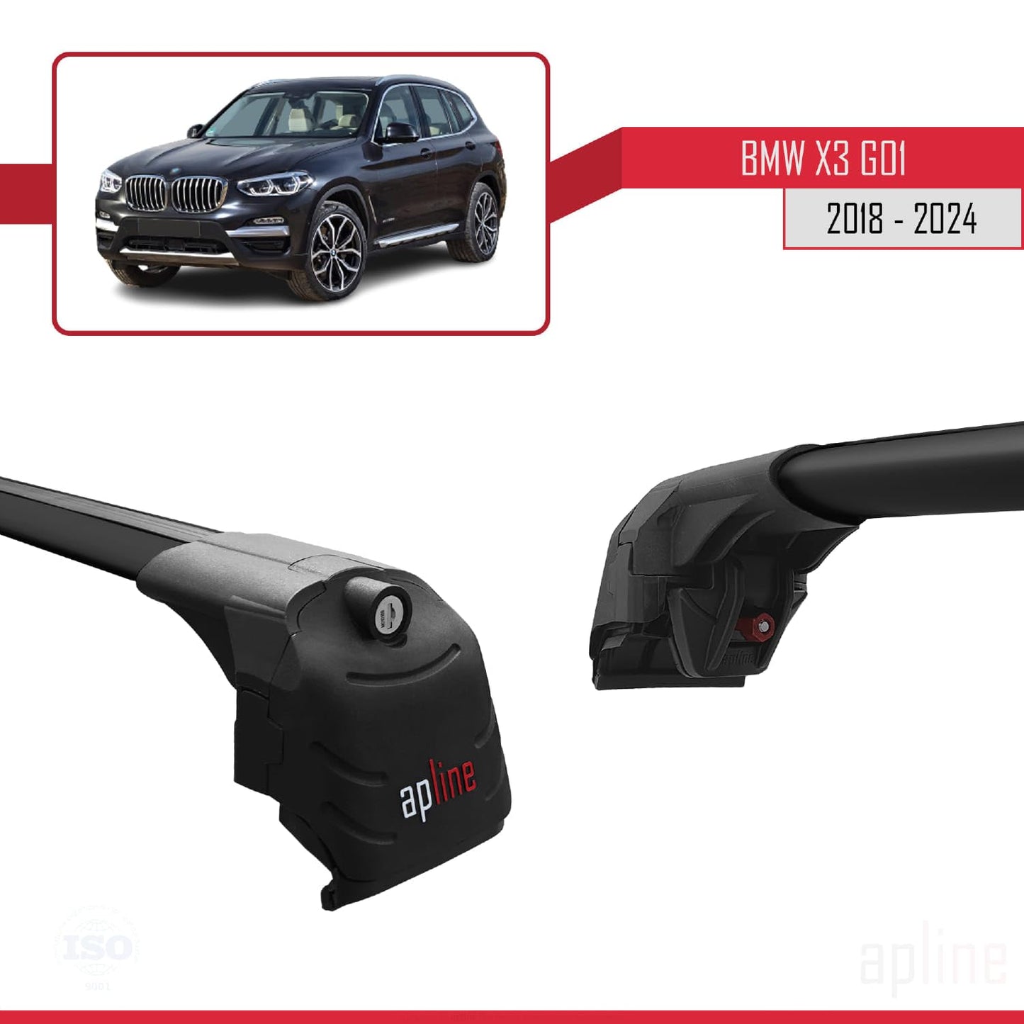 Compatible with BMW X3 (G01) 2018-2024 ACE-2 Car Roof Rack Cross Bar Black Aluminium 2 Bars