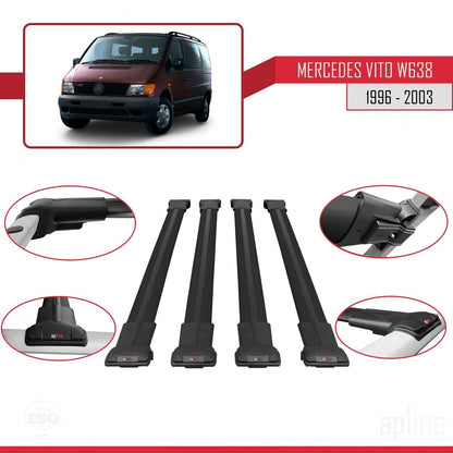 Compatible with Mercedes Vito (W638) 1996-2003 Fly Model Car Roof Rack Cross Bar Black Aluminium 4 Bars