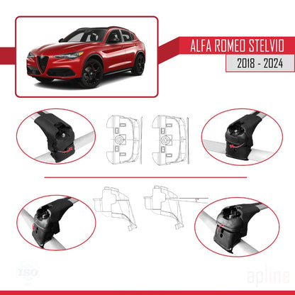 Compatible with Alfa Romeo Stelvio 2018-2024 ACE-2 Car Roof Rack Cross Bar Grey Aluminium 2 Bars