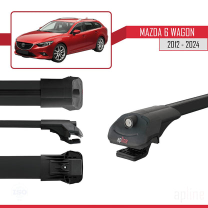 Compatible with Mazda 6 Wagon 2012-2024 ACE-1 Car Roof Rack Cross Bar Black Aluminium 3 Bars