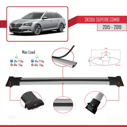 Compatible with Skoda Superb 3 (3V) SW Pre-Facelift 2015-2019 Fly Model Car Roof Rack Cross Bar Grey Aluminium 3 Bars