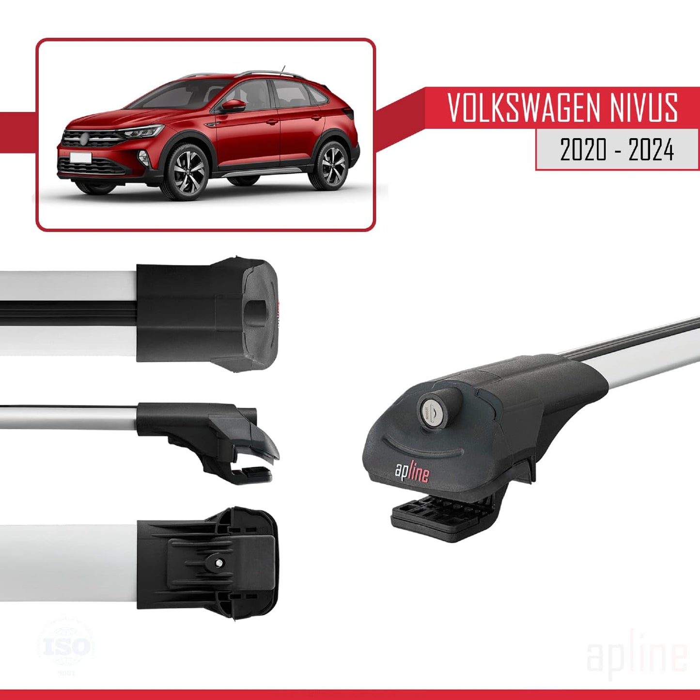 Compatible with VW Nivus 2020-2024 ACE-1 Car Roof Rack Cross Bar Grey Aluminium 2 Bars