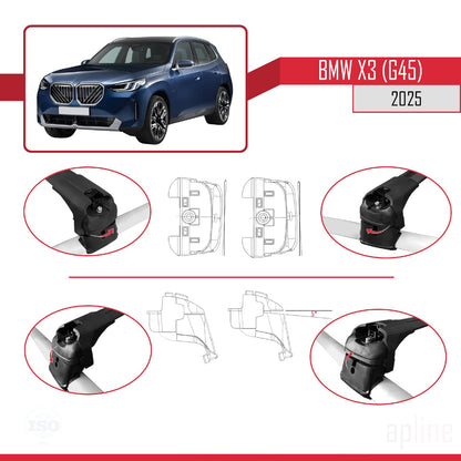 Compatible with BMW X3 (G45) 2025 ACE-2 Car Roof Rack Cross Bar Black Aluminium 2 Bars