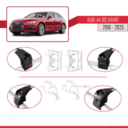 Compatible with Audi A4 (B9) Avant 2016-2025 ACE-2 Car Roof Rack Cross Bar Grey Aluminium 2 Bars