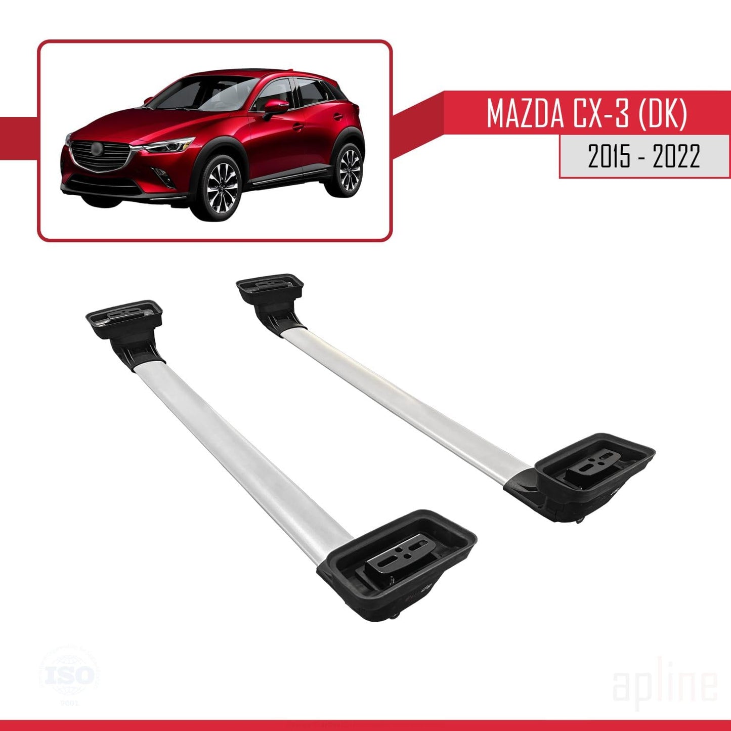 Compatible with Mazda CX-3 (DK) 2015-2022 ACE-3 Car Roof Rack Cross Bar Grey Aluminium 2 Bars