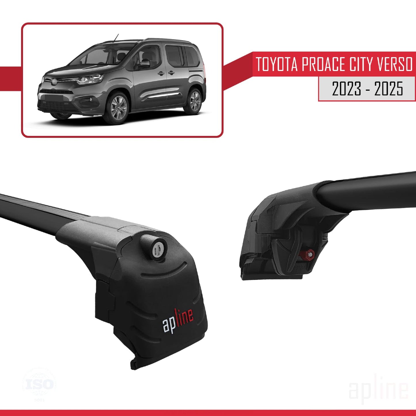 Compatible with Toyota Proace City Verso 2023-2025 ACE-2 Car Roof Rack Cross Bar Black Aluminium 2 Bars