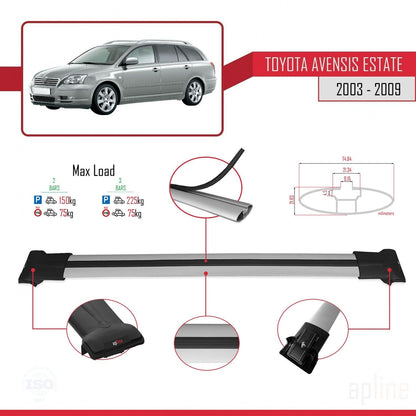 Compatible with Toyota Avensis SW 2003-2009 Fly Model Car Roof Rack Cross Bar Grey Aluminium 2 Bars