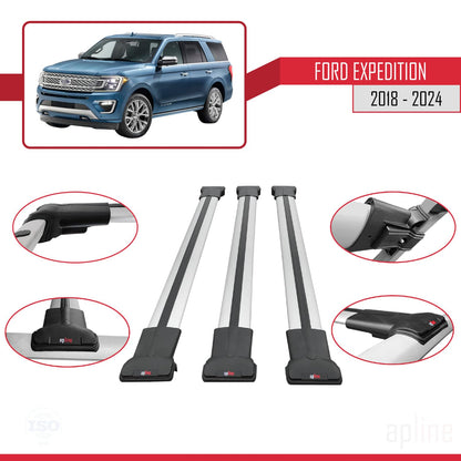 Compatible with Ford Expedition 2018-2024 Fly Model Car Roof Rack Cross Bar Grey Aluminium 3 Bars