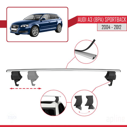 Compatible with Audi A3 (8PA) Sportback 2004-2012 ACE-4 Car Roof Rack Cross Bar Grey Aluminium 2 Bars