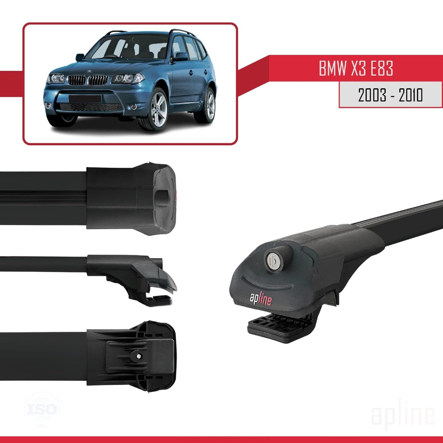 Compatible with BMW X3 (E83) 2003-2010 ACE-1 Car Roof Rack Cross Bar Black Aluminium 2 Bars