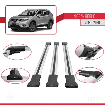 Compatible with Nissan Rogue 2 (T32) 2014-2020 Fly Model Car Roof Rack Cross Bar Grey Aluminium 3 Bars