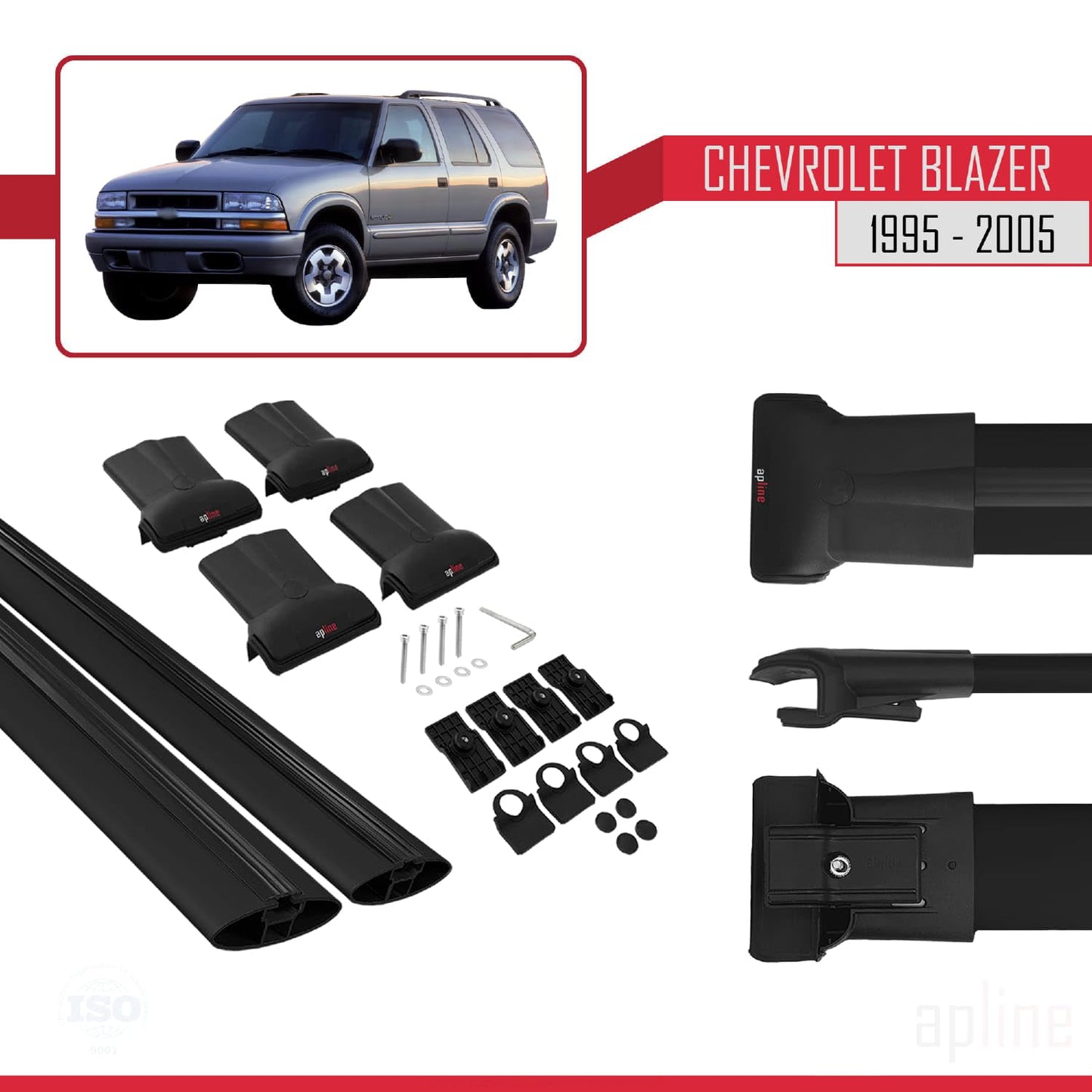Compatible with Chevrolet Blazer 1995-2005 Fly Model Car Roof Rack Cross Bar Black Aluminium 2 Bars