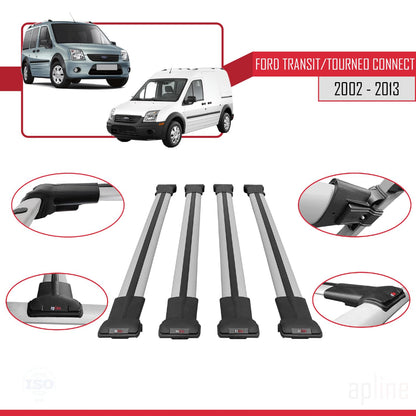 Compatible with Ford Transit/Tourneo Connect 2002-2013 Fly Model Car Roof Rack Cross Bar Grey Aluminium 4 Bars