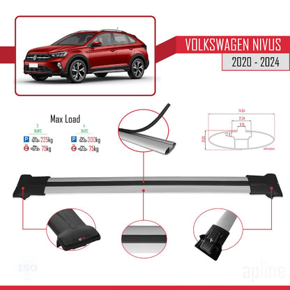 Compatible with VW Nivus 2020-2024 Fly Model Car Roof Rack Cross Bar Grey Aluminium 3 Bars