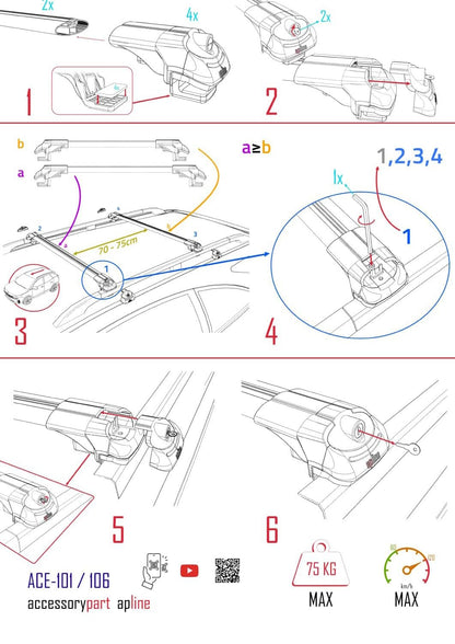 Compatible with Cupra Ateca 2020-2024 ACE-1 Car Roof Rack Cross Bar Grey Aluminium 2 Bars
