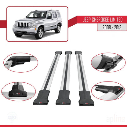 Compatible with Jeep Cherokee 4 (KK) 2008-2013 Fly Model Car Roof Rack Cross Bar Grey Aluminium 3 Bars