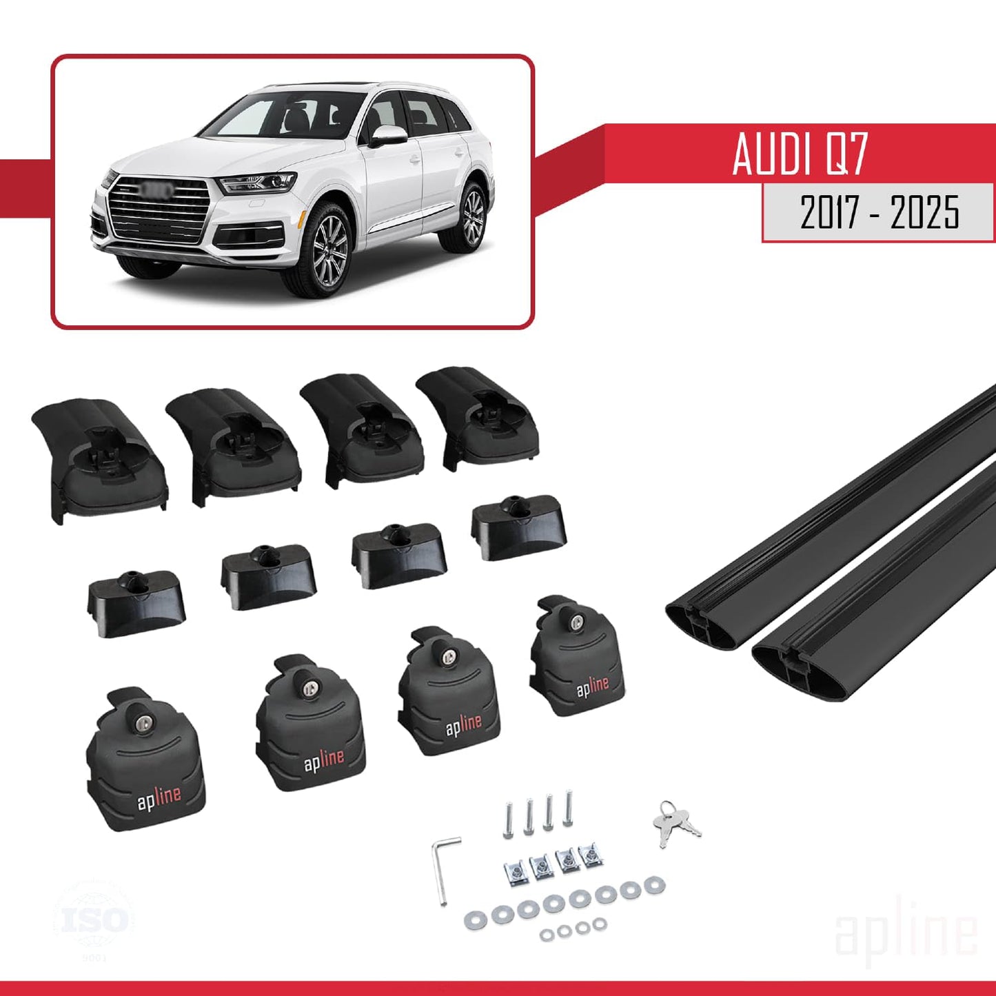 Compatible with Audi Q7 (4M) 2016-2025 ACE-2 Car Roof Rack Cross Bar Black Aluminium 2 Bars