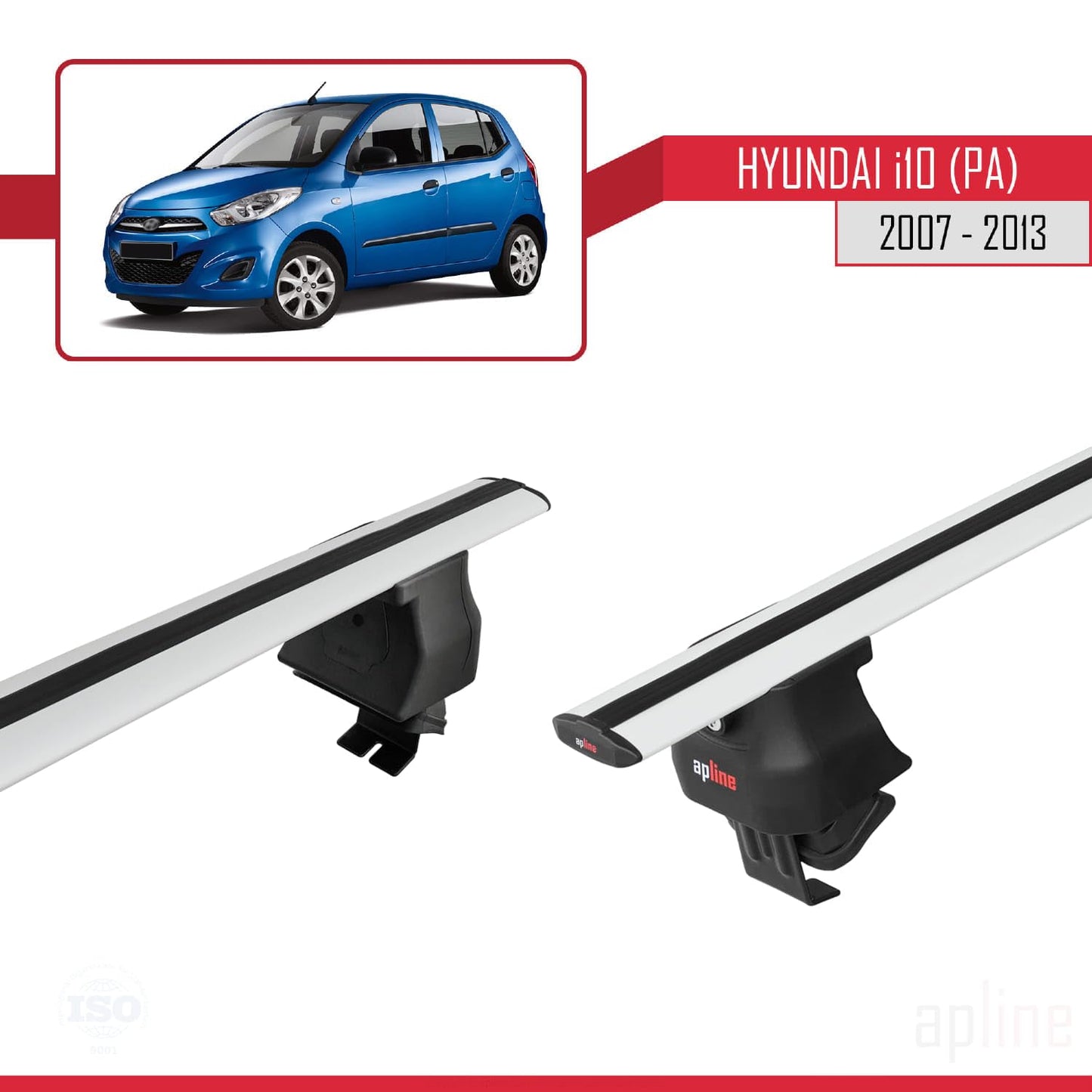 Compatible with Hyundai i10 (PA) 2007-2013 ACE-4 Car Roof Rack Cross Bar Grey Aluminium 2 Bars