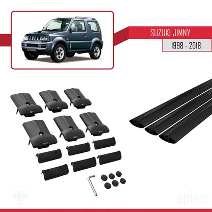 Compatible with Suzuki Jimny 3 1998-2018 Fly Model Car Roof Rack Cross Bar Black Aluminium 3 Bars