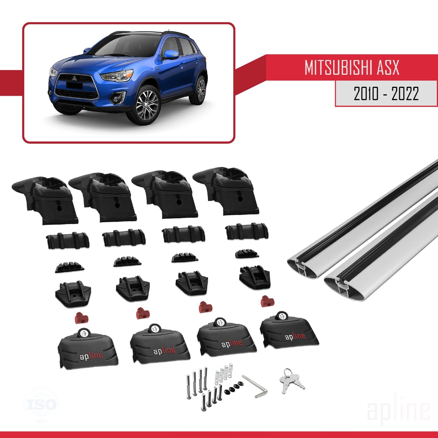 Compatible with Mitsubishi ASX (GA) 2010-2022 ACE-2 Car Roof Rack Cross Bar Grey Aluminium 2 Bars