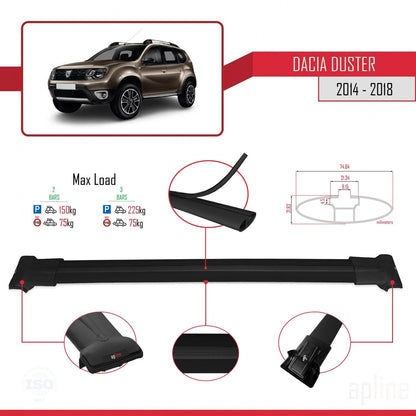 Compatible with Dacia Duster (HS) Post-Facelift 2014-2017 Fly Model Car Roof Rack Cross Bar Black Aluminium 2 Bars