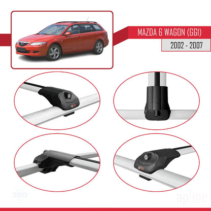 Compatible with Mazda 6 I (GG1) 2002-2007 ACE-1 Car Roof Rack Cross Bar Grey Aluminium 2 Bars