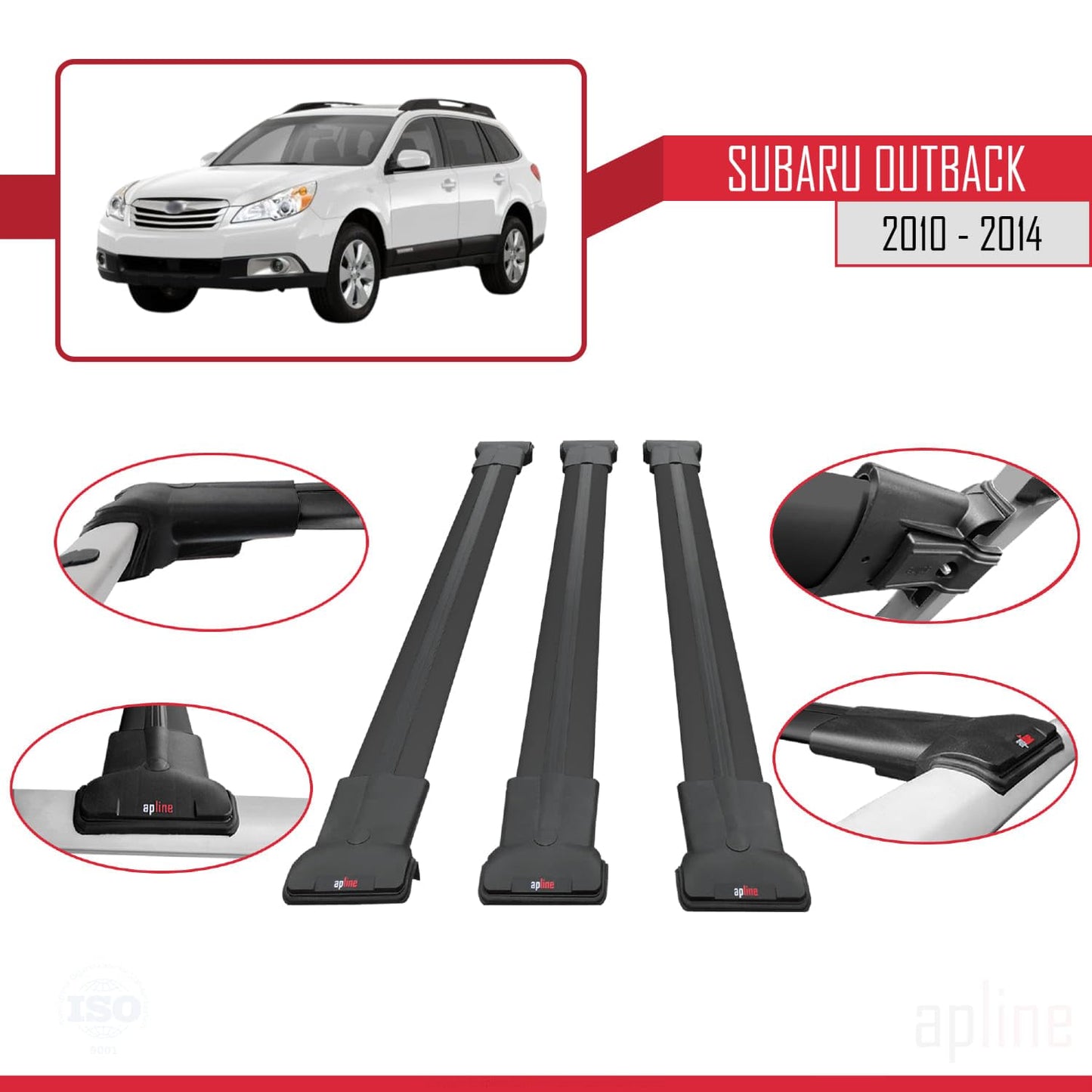 Compatible with Subaru Outback 2010-2014 Fly Model Car Roof Rack Cross Bar Black Aluminium 3 Bars