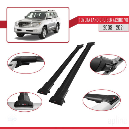 Compatible with Toyota Land Cruiser V8 (J200) 2008-2021 Fly Model Car Roof Rack Cross Bar Black Aluminium 2 Bars