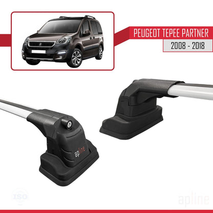 Compatible with Peugeot Partner Tepee 2008-2018 ACE-3 Car Roof Rack Cross Bar Grey Aluminium 2 Bars