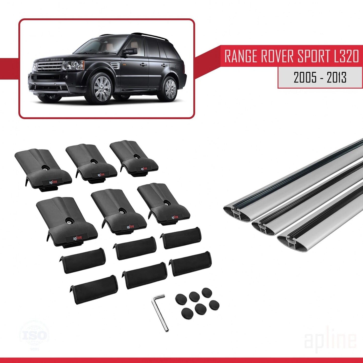 Compatible with Land Rover Range Rover Sport (L320) 2005-2013 Fly Model Car Roof Rack Cross Bar Grey Aluminium 3 Bars