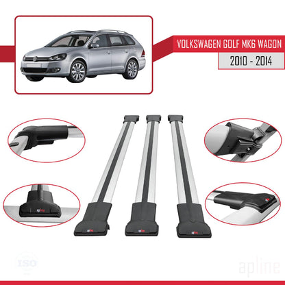 Compatible with VW Golf Mk6 Wagon 2010-2014 Fly Model Car Roof Rack Cross Bar Grey Aluminium 3 Bars
