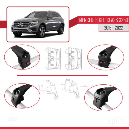 Compatible with Mercedes GLC Class (X253) 2016-2022 ACE-2 Car Roof Rack Cross Bar Black Aluminium 2 Bars