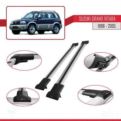 Compatible with Suzuki Grand Vitara (FT) 1998-2005 Fly Model Car Roof Rack Cross Bar Grey Aluminium 2 Bars