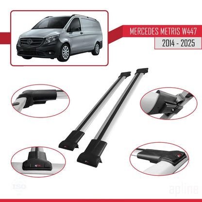 Compatible with Mercedes Metris (W447) 2014-2025 Fly Model Car Roof Rack Cross Bar Grey Aluminium 2 Bars