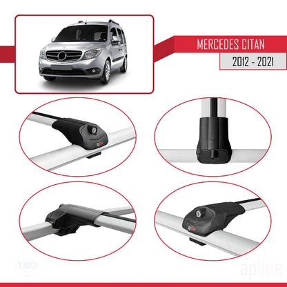 Compatible with Mercedes Citan (W415) 2012-2021 ACE-1 Car Roof Rack Cross Bar Grey Aluminium 2 Bars