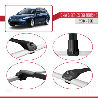 Compatible with BMW 5 Series (E61) Touring 2004-2010 ACE-1 Car Roof Rack Cross Bar Black Aluminium 3 Bars