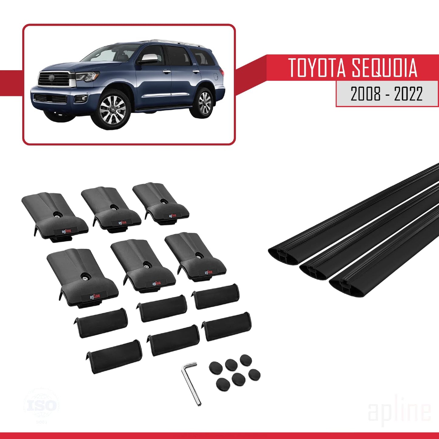 Compatible with Toyota Sequoia 2008-2022 Fly Model Car Roof Rack Cross Bar Black Aluminium 3 Bars