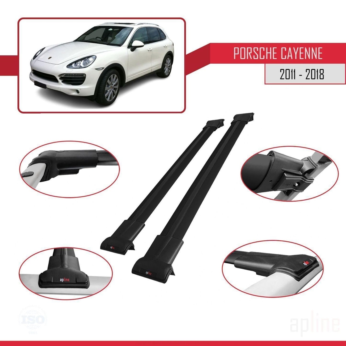 Compatible with Porsche Cayenne 2 (92A) 2011-2018 Fly Model Car Roof Rack Cross Bar Black Aluminium 2 Bars