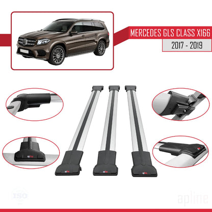 Compatible with Mercedes GLS Class X166 2017-2019 Fly Model Car Roof Rack Cross Bar Grey Aluminium 3 Bars