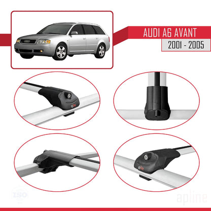 Compatible with Audi A6 Avant 2001-2005 ACE-1 Car Roof Rack Cross Bar Grey Aluminium 3 Bars