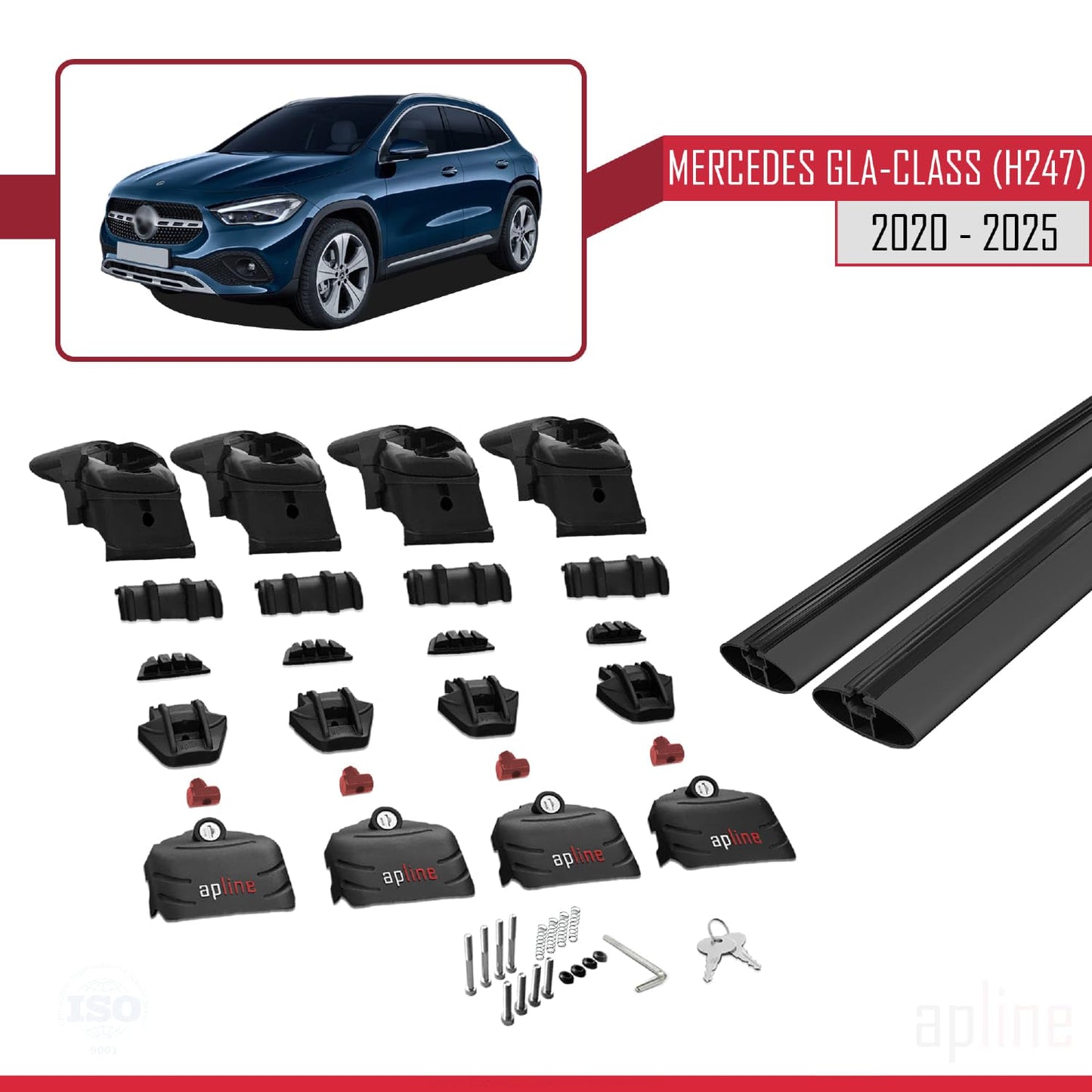 Compatible with Mercedes GLA Class 2 (H247) 2020-2025 ACE-2 Car Roof Rack Cross Bar Black Aluminium 2 Bars