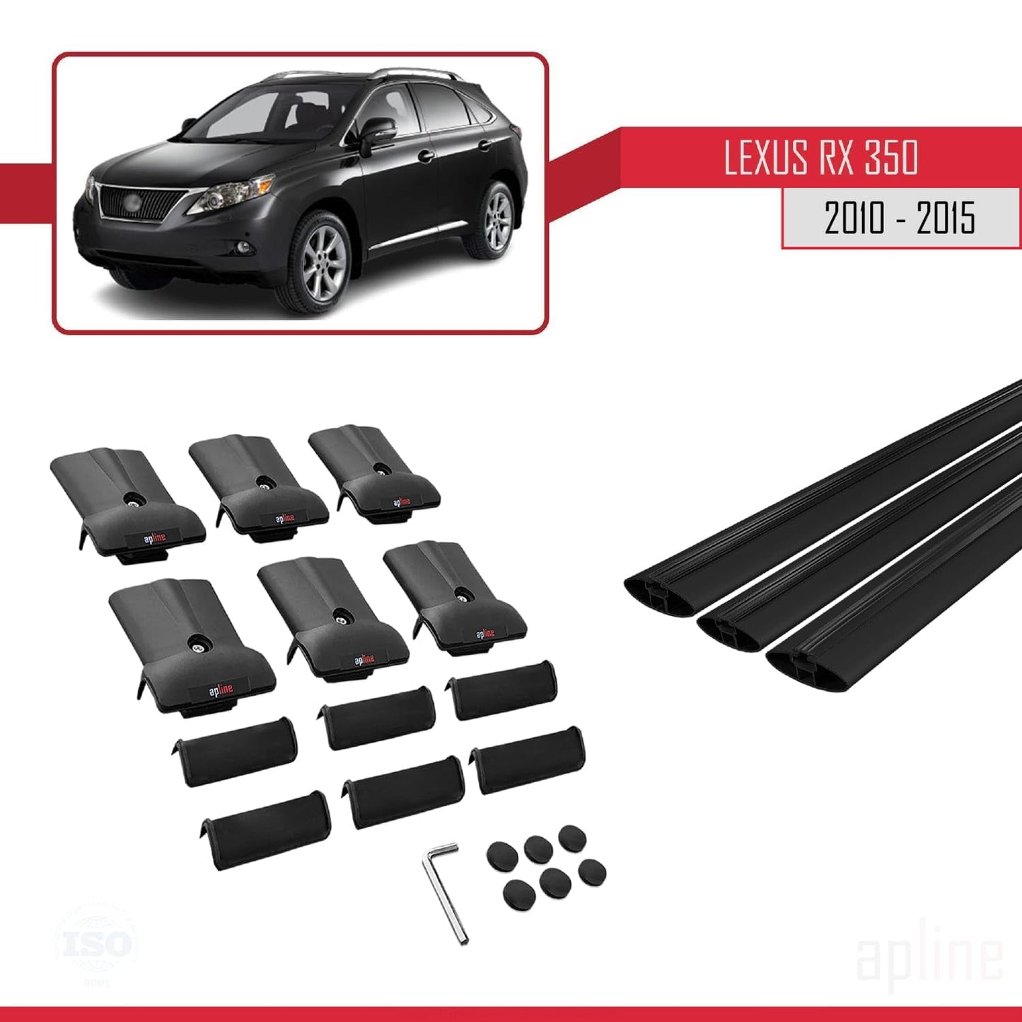 Compatible with Lexus RX 3 (AL10) 2010-2015 Fly Model Car Roof Rack Cross Bar Black Aluminium 3 Bars