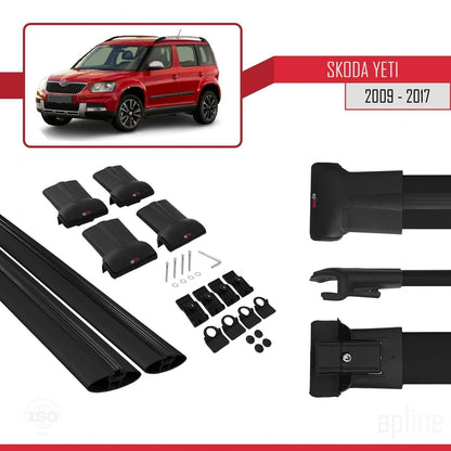 Compatible with Skoda Yeti 2009-2017 Fly Model Car Roof Rack Cross Bar Black Aluminium 2 Bars