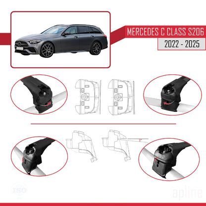 Compatible with Mercedes C Class 5 (S206) 2022-2025 ACE-2 Car Roof Rack Cross Bar Black Aluminium 2 Bars